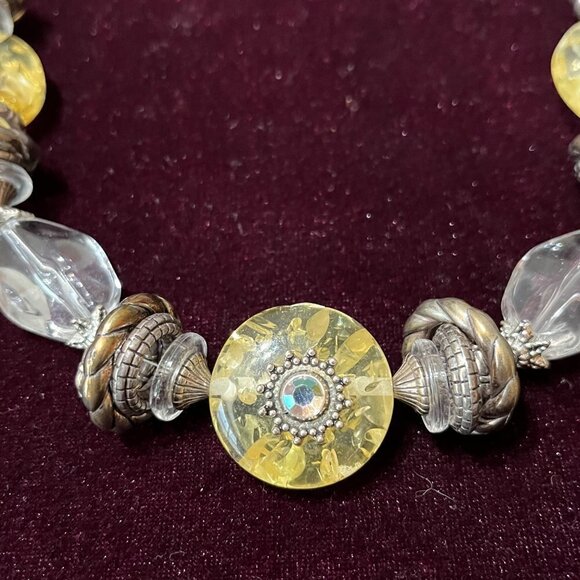 Chico's Long Chunky Beaded Necklace Silver Tone Citrine-Like Stones Crystal - Picture 7 of 11